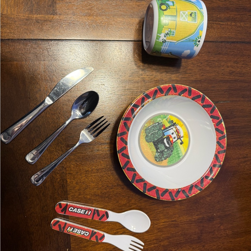 Multiples Kids Dinner Bowl and Mug Set in Red, Yellow, Green, Blue